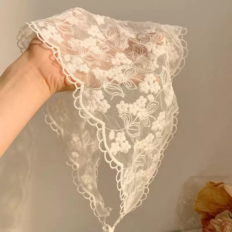 Useful Tech Accessories - 多機能三角スカーフクリーム色のレースウエストタイベルトヘッドバンドボヘミアンスタイル女性アクセサリー