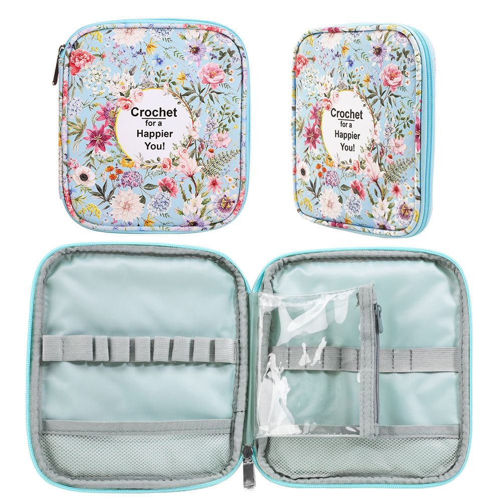 Tech Accessories Organizer - 防水ニットツールアクセサリー収納バッグ、花柄プリント、複数のコンパートメント、ジッパー付き、かぎ針編みDIY収納用