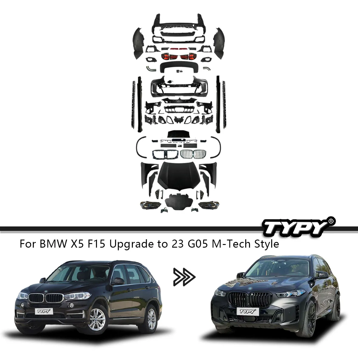 Tech Accessories Designer - BMW X5 F15（14-18年式）用新型デザインボディキット、2023年G05 M-Techスタイルへのアップグレード、フルボディキットパーツシステム、エクステリアアクセサリー