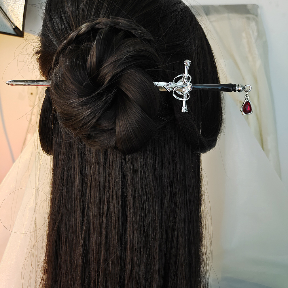 Vintage Tech Accessories - 中国の剣の形をしたヘアスティックヴィンテージメタルヘアピンチョップスティックエレガントな漢服アクセサリー古代コスプレ装飾ヘアバンジュエリー