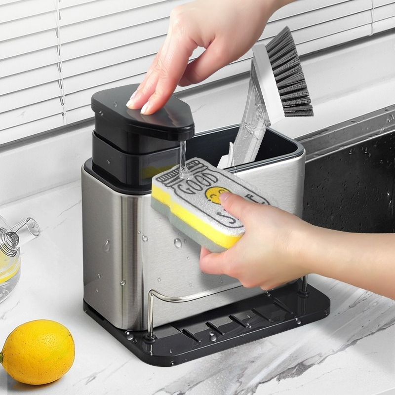 Tech Accessories Organizer - 1PC 多機能ステンレス鋼食器石鹸ディスペンサースポンジホルダーシンクオーガナイザー排水ラックキッチンアクセサリー