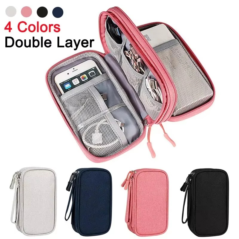 Tech Accessories Organizer - 旅行防水キャリングバッグエレクトロニクスオーガナイザーポータブル二層収納袋ヘッドセットケーブル U ディスク電源アクセサリー用