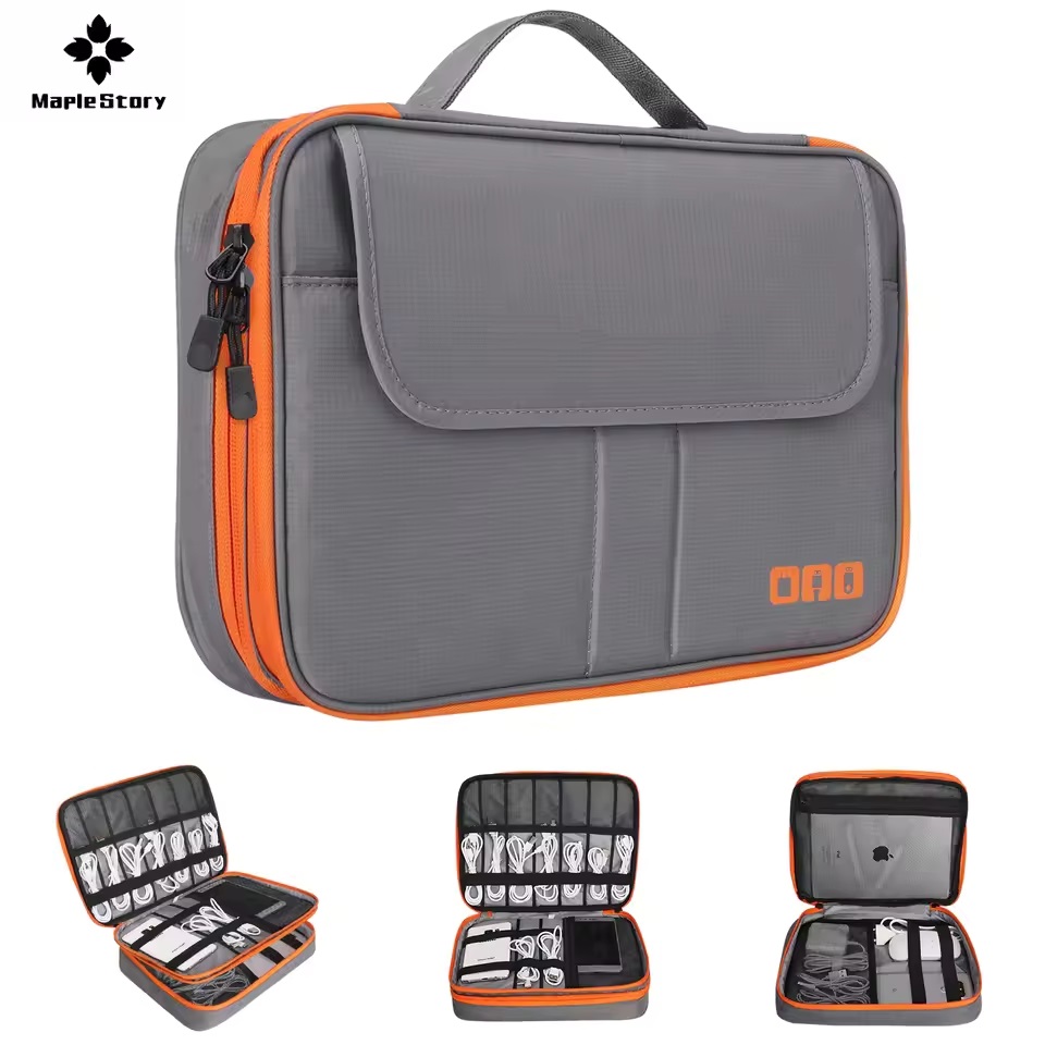 Tech Accessories Organizer - 旅行用二層式デジタル収納ポーチ、充電器、USBデータケーブルバッグオーガナイザー、防水電子アクセサリーケーブル収納バッグ