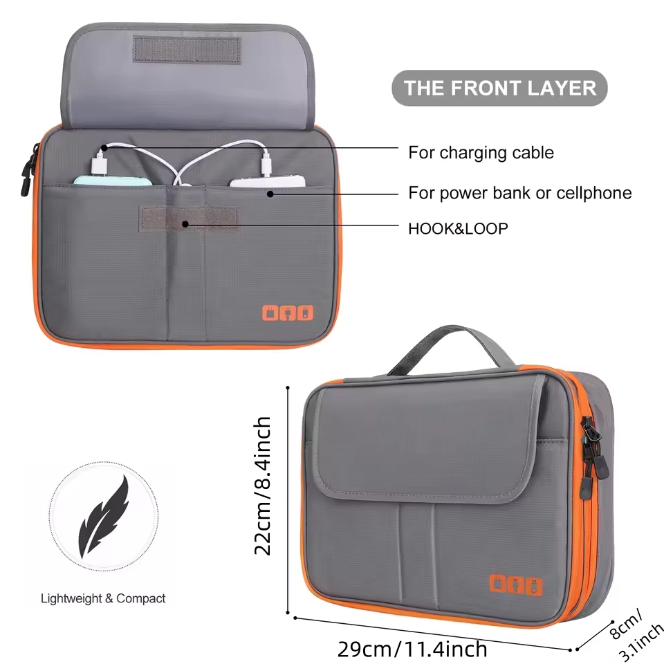 旅行用二層式デジタル収納ポーチ、充電器、USBデータケーブル - Tech Accessories Organizer のレビューと価格