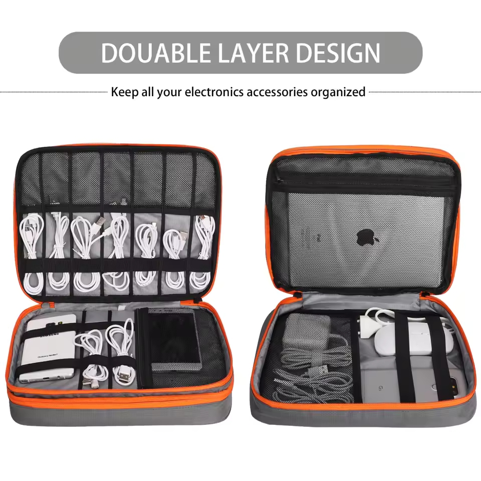 旅行用二層式デジタル収納ポーチ、充電器、USBデータケーブル - Tech Accessories Organizer のレビューと価格