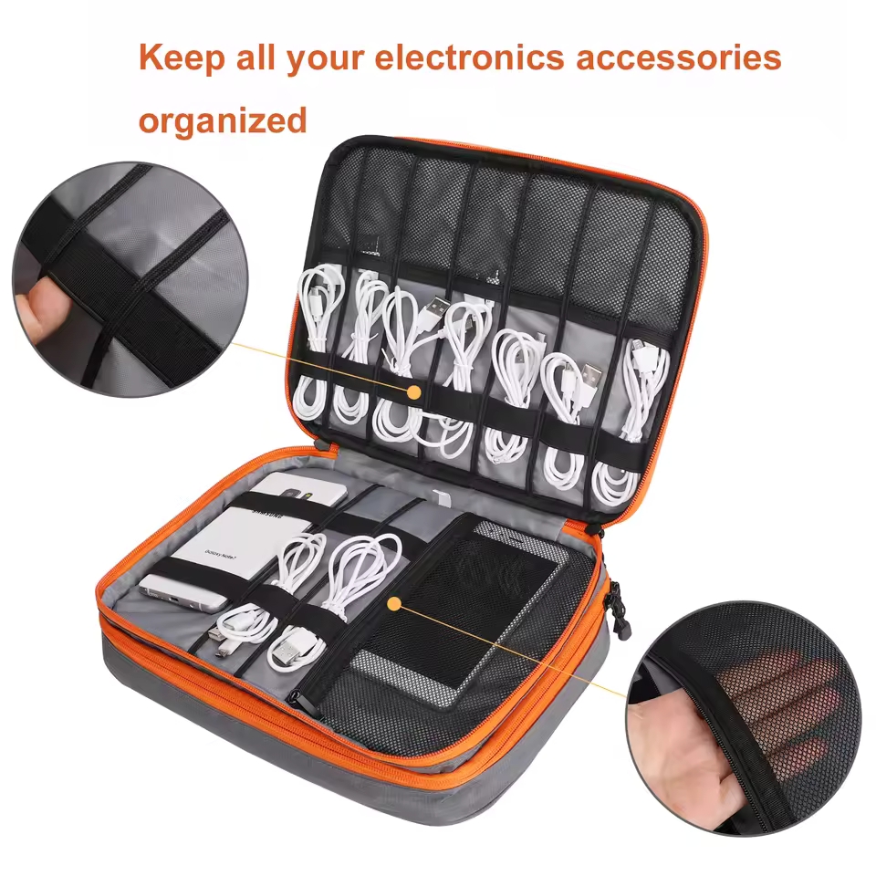 旅行用二層式デジタル収納ポーチ、充電器、USBデータケーブル - Tech Accessories Organizer のレビューと価格