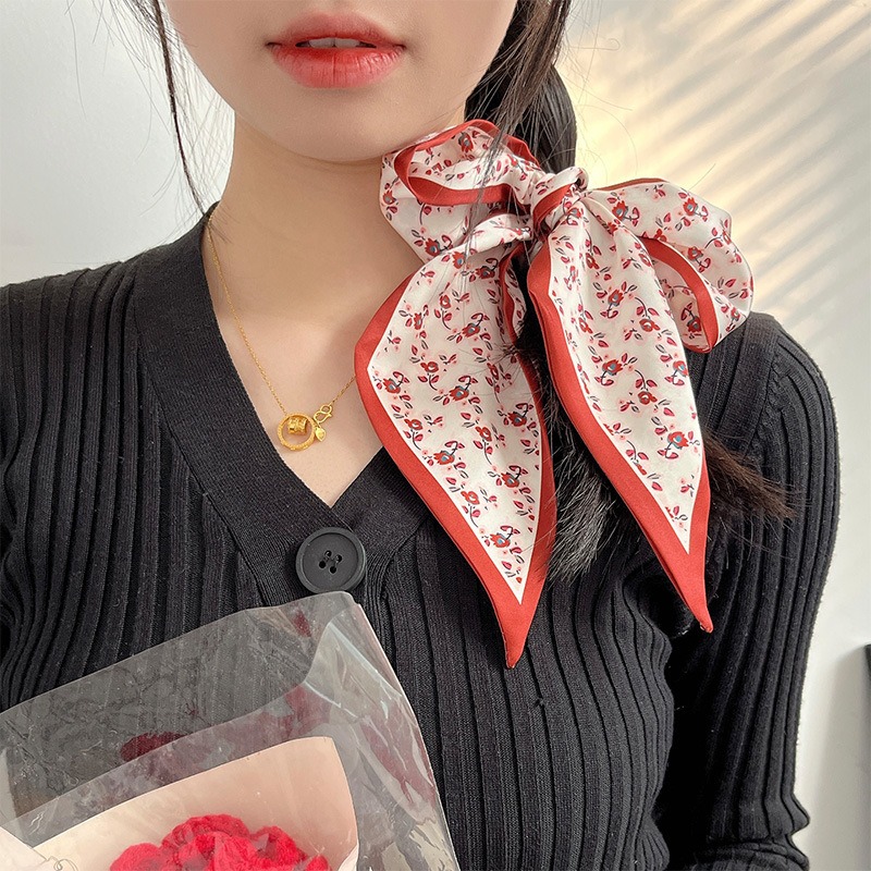 女性ファッション赤い花柄スカーフ新しいスタイル多機能バッグバ - Useful Tech Accessories のレビューと価格
